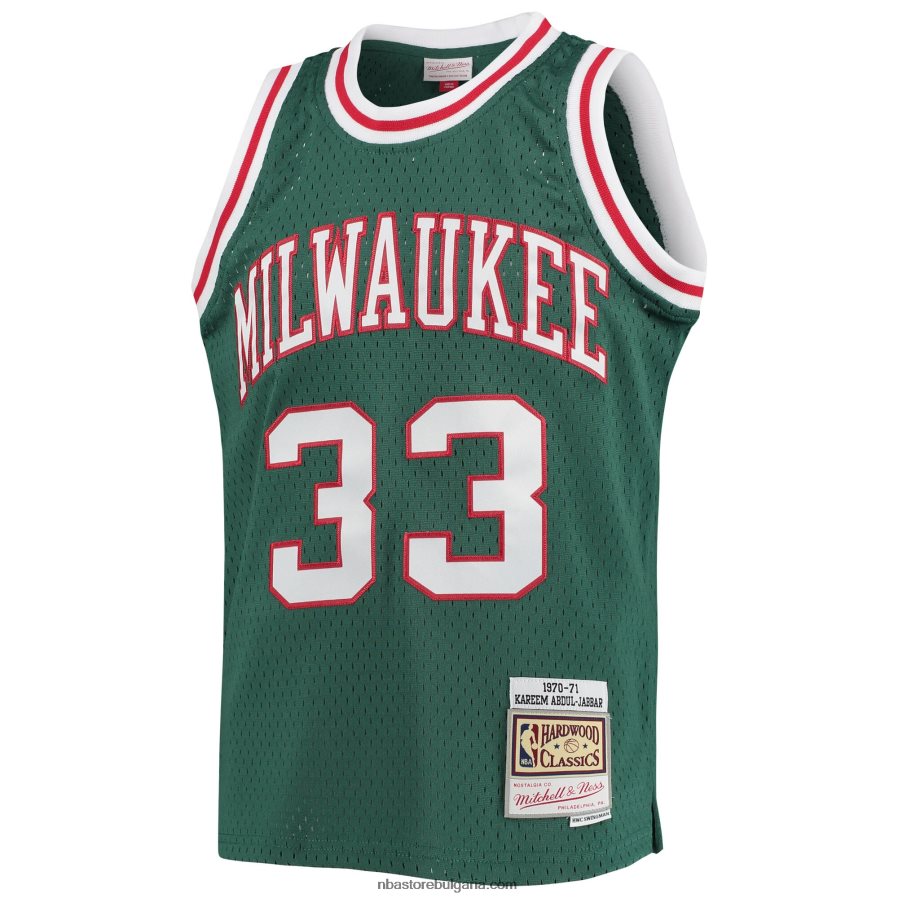 NBA JZ8F0217040 milwaukee bucks kareem abdul-jabbar green 1970-71 hardwood classics swingman фланелка