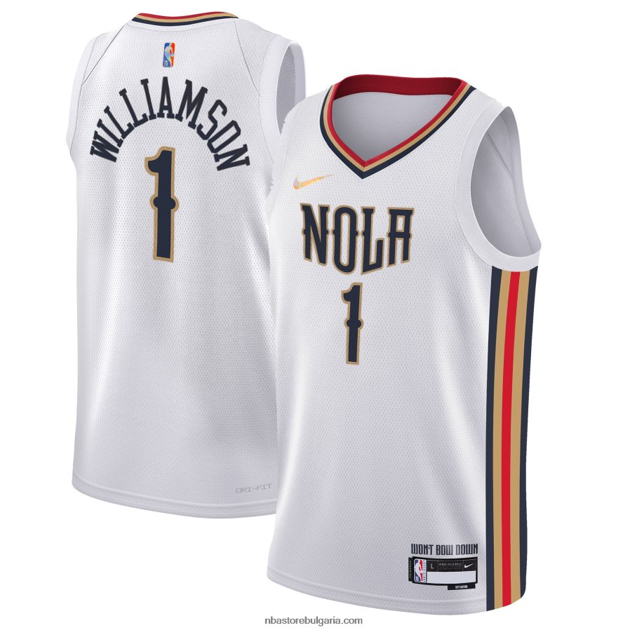 NBA JZ8F0217546 ню орлиънс пеликанс сион уилямсън nike бяла фланелка swingman