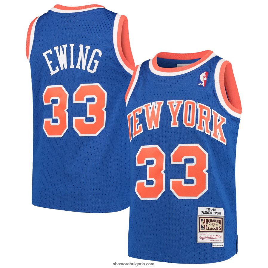 NBA JZ8F0216907 new york knicks patrick ewing mitchell & ness синя твърда дървесина класика swingman throwback трико