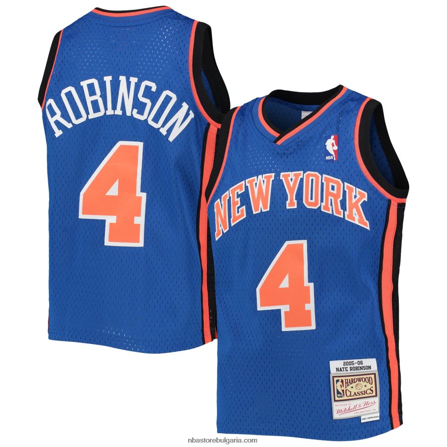 NBA JZ8F0217833 Ню Йорк Никс Нейт Робинсън Мичъл и Нес синя фланелка от твърда дървесина swingman