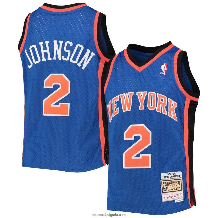 NBA JZ8F0218089 ню йорк никс лари джонсън мичъл и нес синя твърда дървесина класика суингмен фланелка