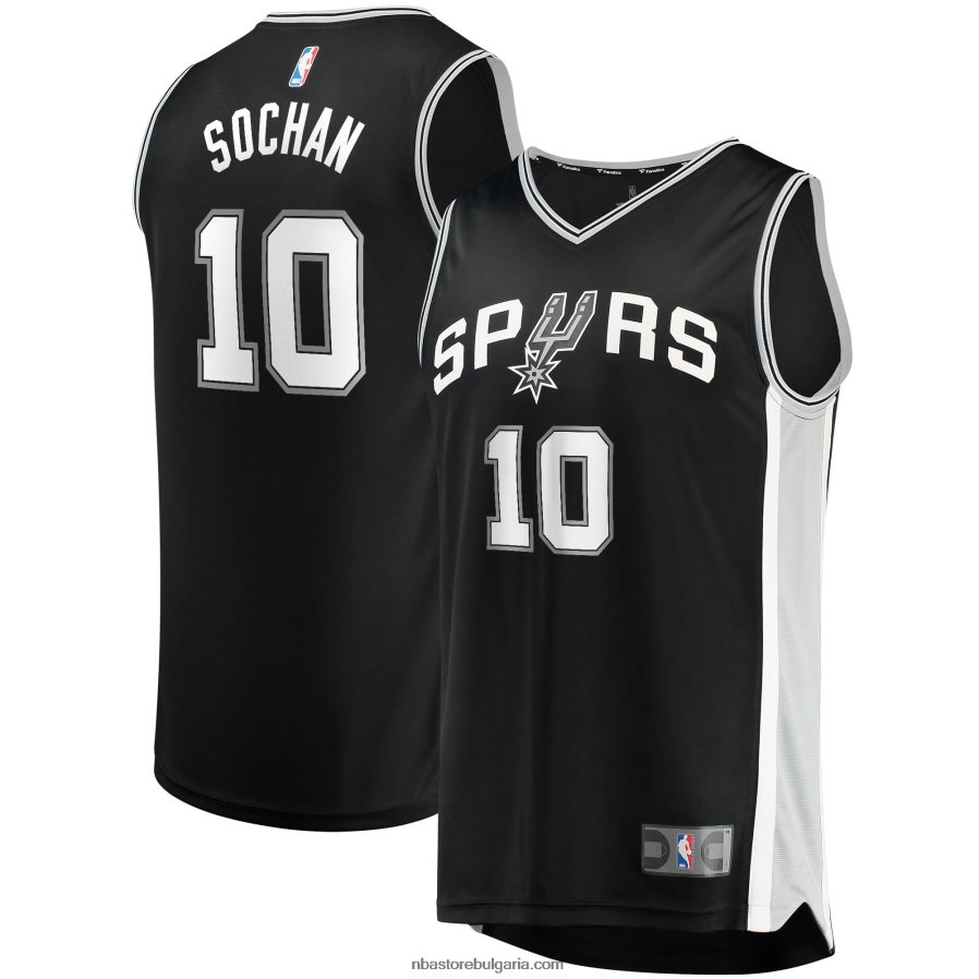 NBA JZ8F0216959 сан антонио спърс джереми сочан черна драфта първи рунд избор бързо прекъсване реплика фланелка