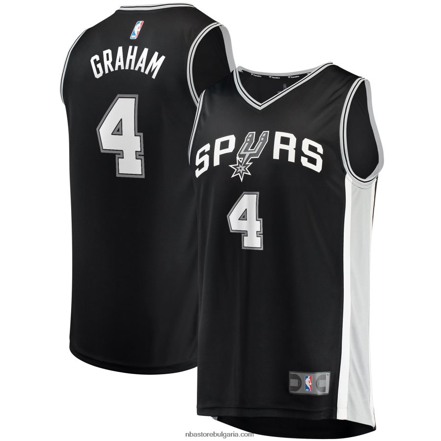 NBA JZ8F0217922 san antonio spurs devonte' greham black фланелка на играч за бързо прекъсване