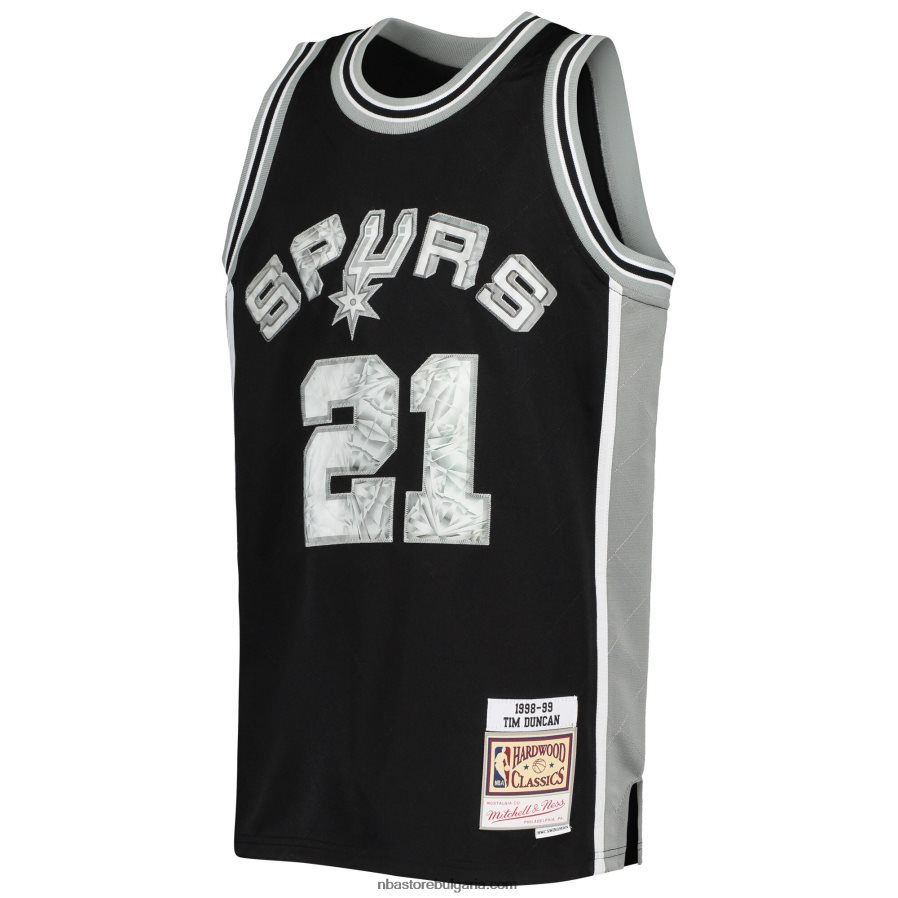NBA JZ8F0217978 san antonio spurs tim duncan black hardwood classics диамантено трико за 75-та годишнина