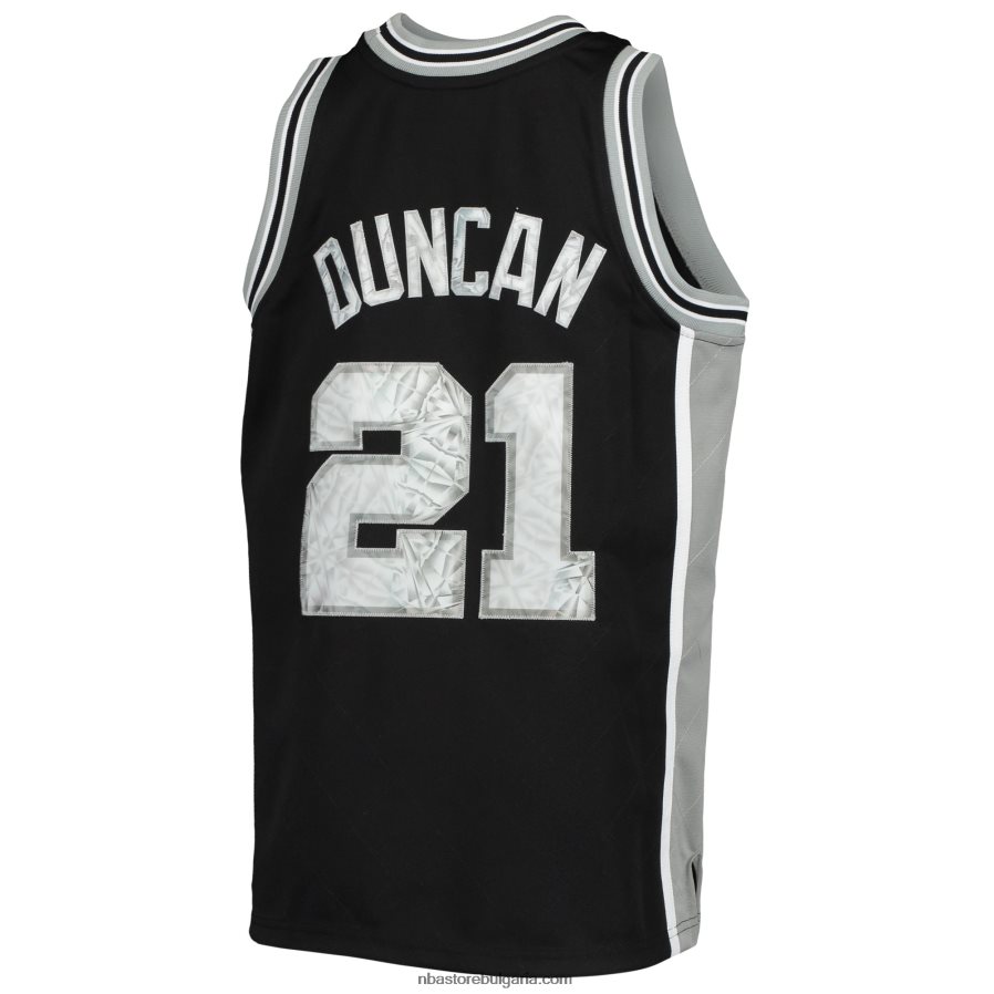 NBA JZ8F0217978 san antonio spurs tim duncan black hardwood classics диамантено трико за 75-та годишнина