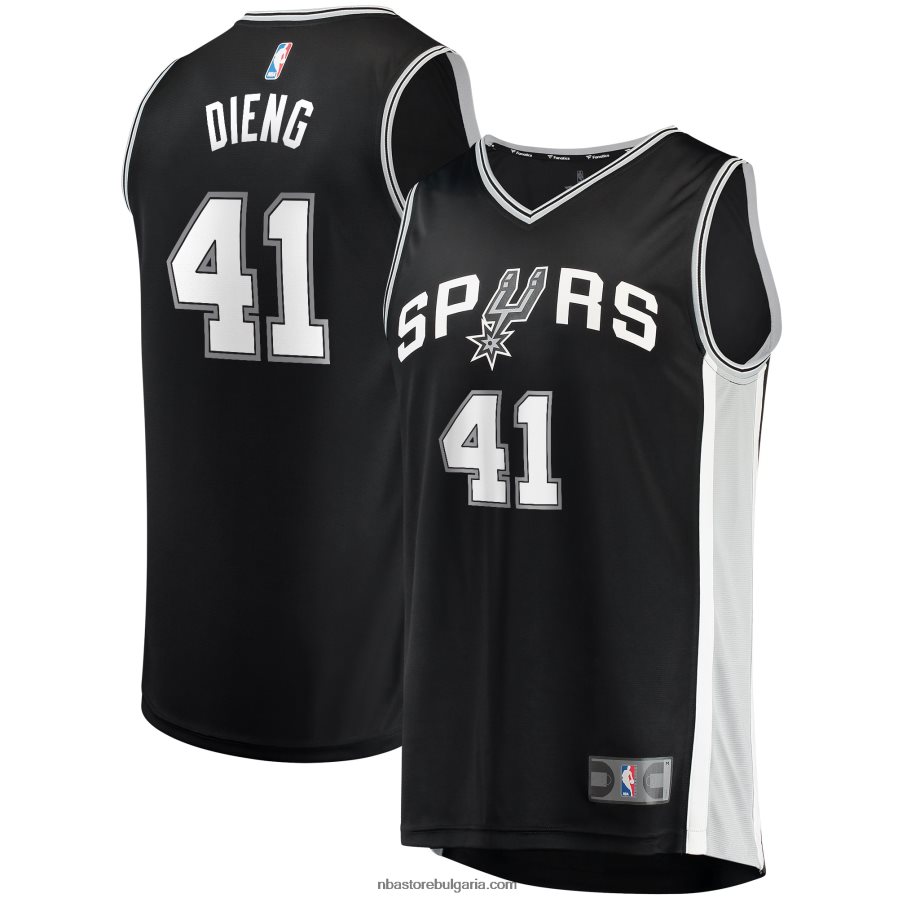 NBA JZ8F0218489 Сан Антонио Спърс Gorgui Dieng черна фланелка на играч за бързо прекъсване