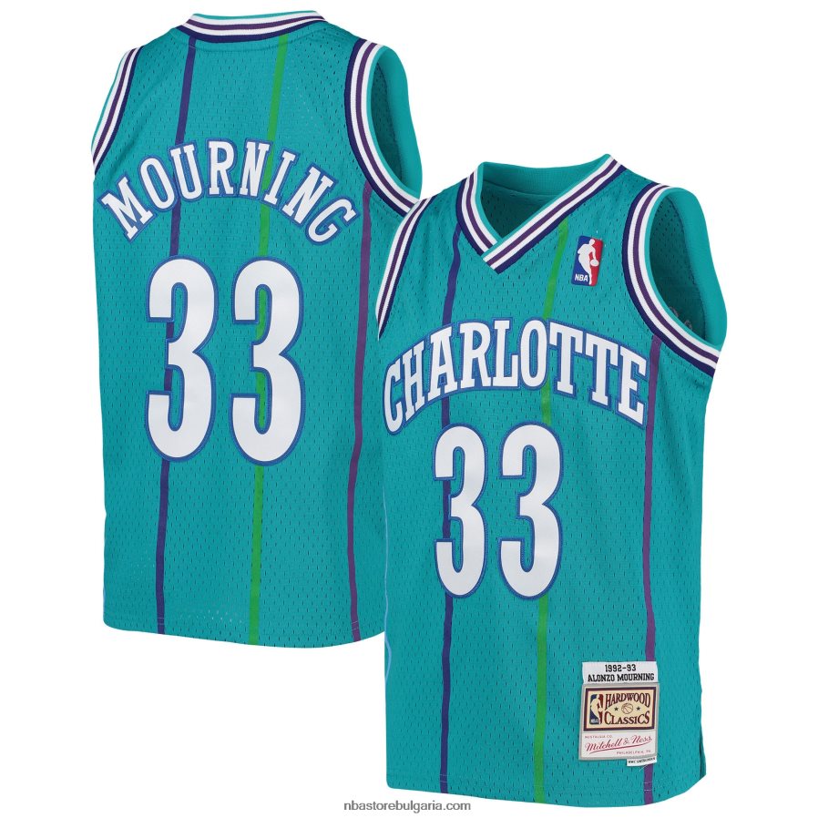 NBA JZ8F0216898 Шарлът Хорнетс Алонсо траурен тийл 199Hardwood Classics Swingman Джърси
