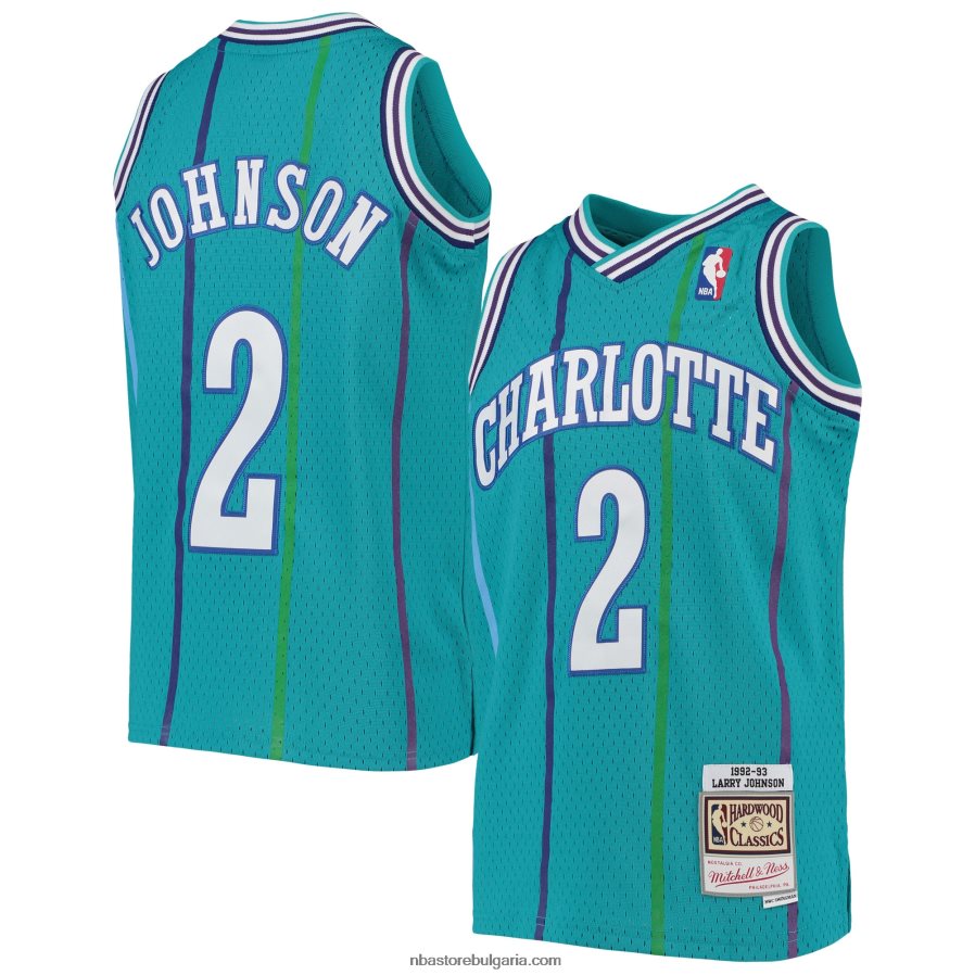 NBA JZ8F0217163 Шарлът Хорнетс Лари Джонсън Мичъл и Нес Тил 199Hardwood Classics Swingman Джърси
