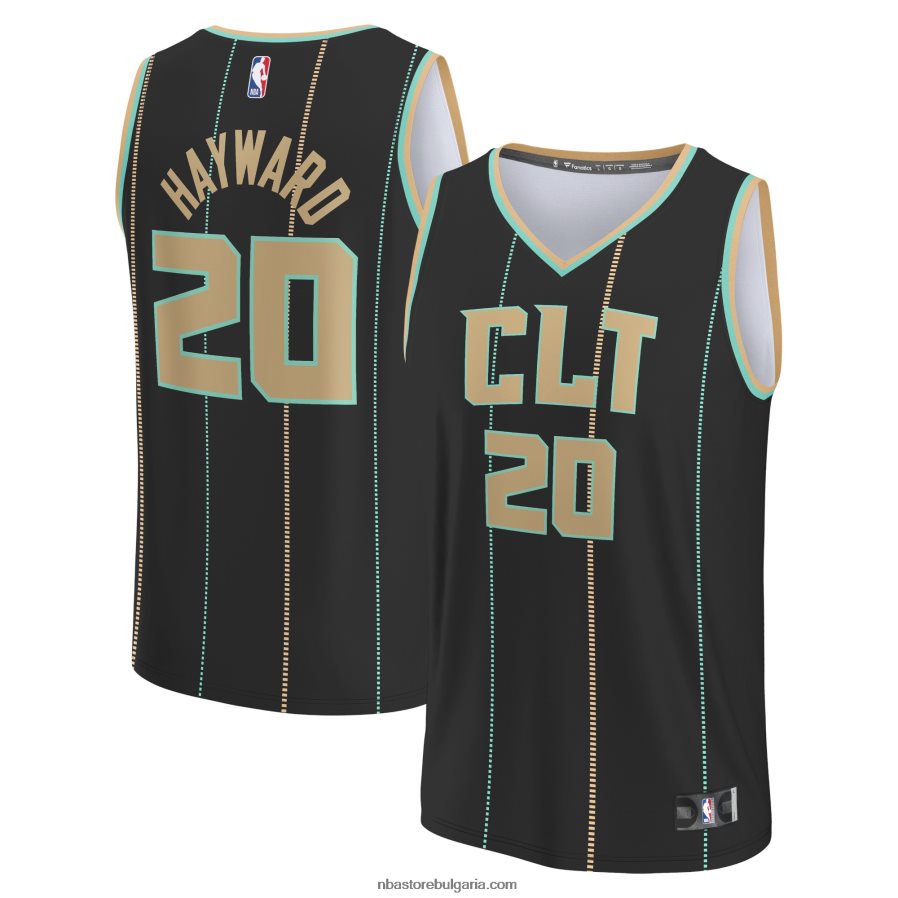 NBA JZ8F0217173 Шарлът Хорнетс Гордън Хейуърд черна фланелка за бързо пробиване