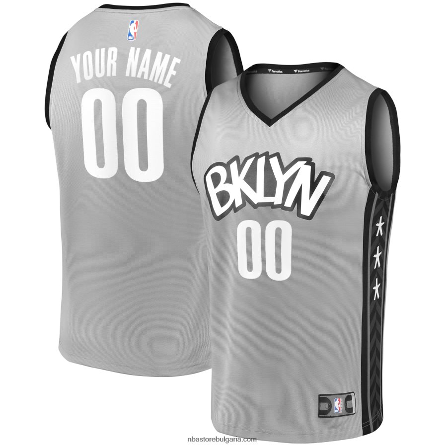 NBA JZ8F0216851 Бруклин Нетс сиво персонализирана фланелка за бързо прекъсване реплика