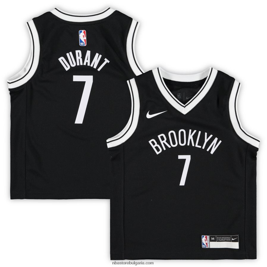 NBA JZ8F0217008 предучилищна възраст Бруклин Нетс Кевин Дюрант Найк черна фланелка
