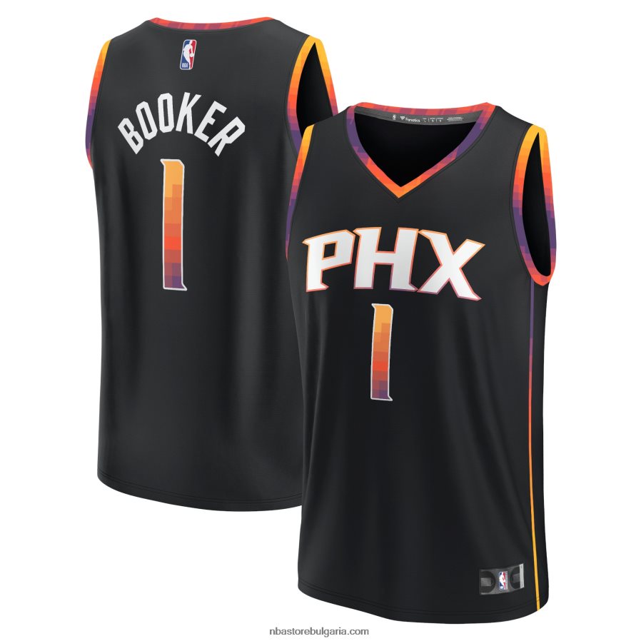 NBA JZ8F0216701 феникс сънс девин букър черна фланелка на играч за бързо прекъсване
