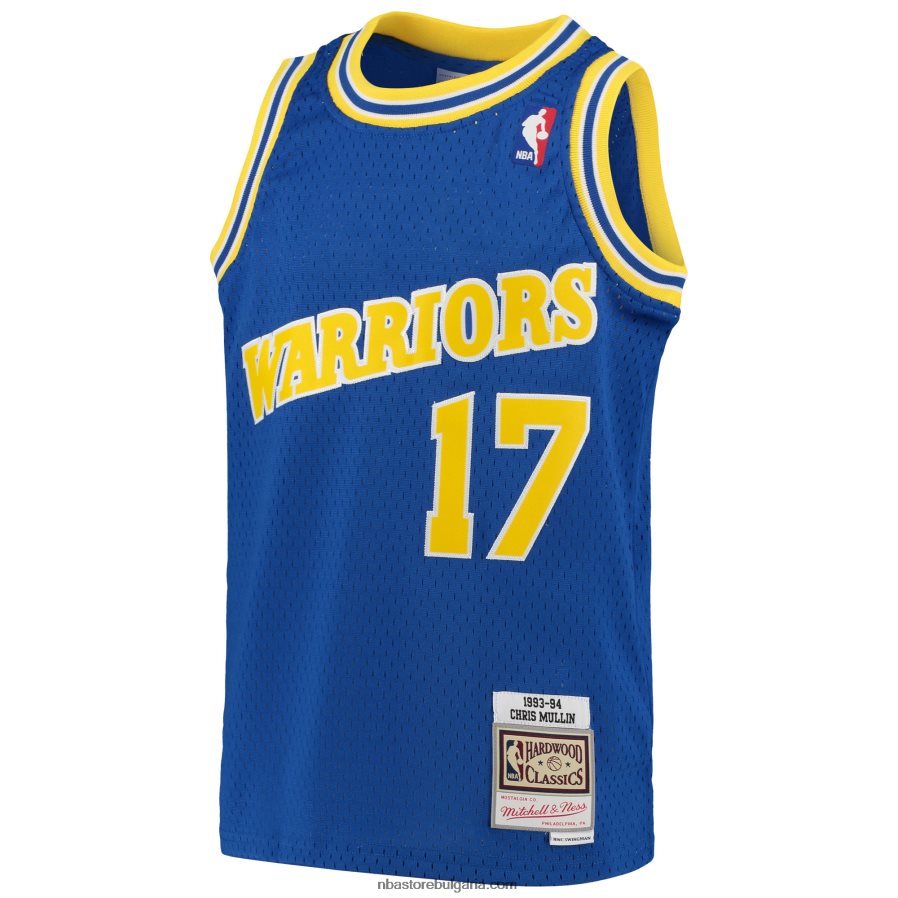 NBA JZ8F0216830 golden state warriors chris mullin royal 1993-94 hardwood classics swingman throwback jersey