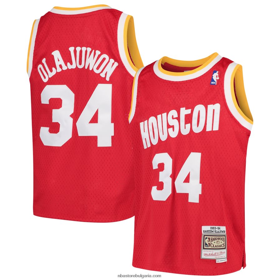NBA JZ8F0216924 Хюстън Рокетс Хаким Оладжувон Мичъл и Нес червена фланелка със суингмен