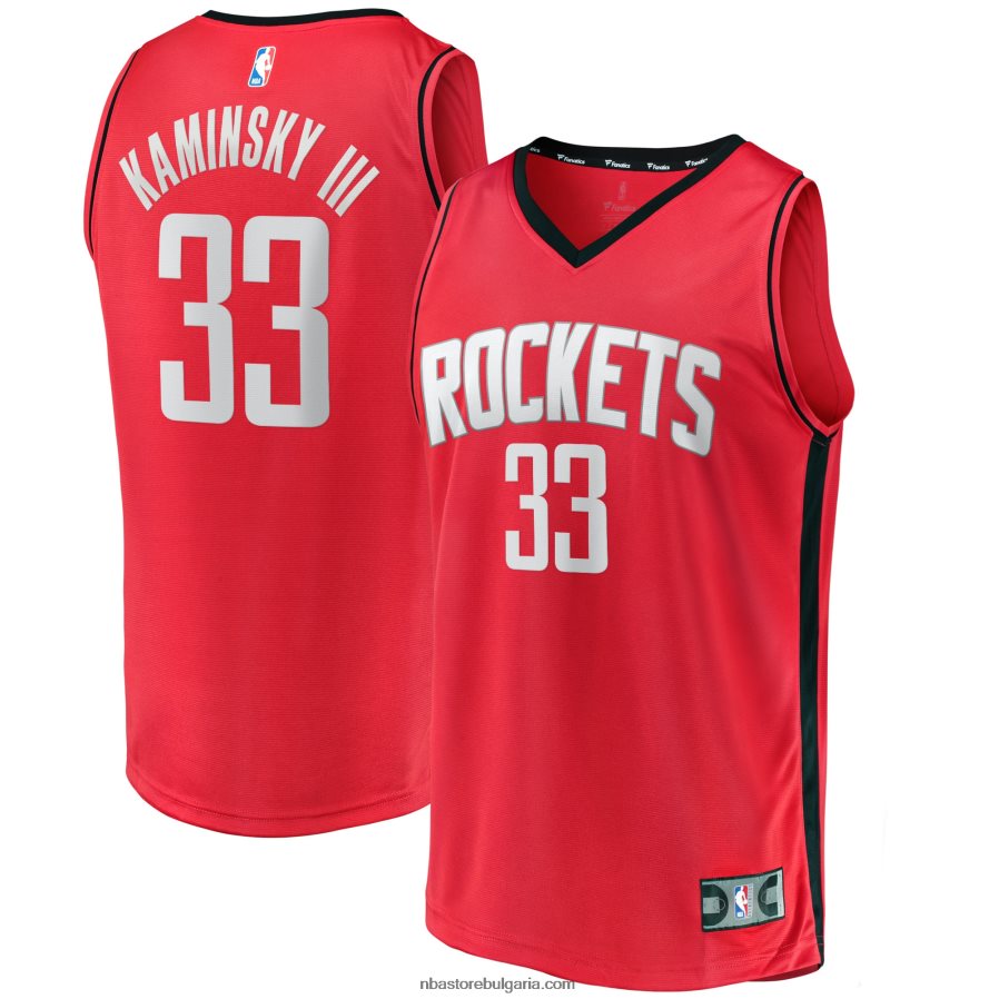 NBA JZ8F0218925 хюстън рокетс франк камински iii червена фланелка на играч за бързо прекъсване