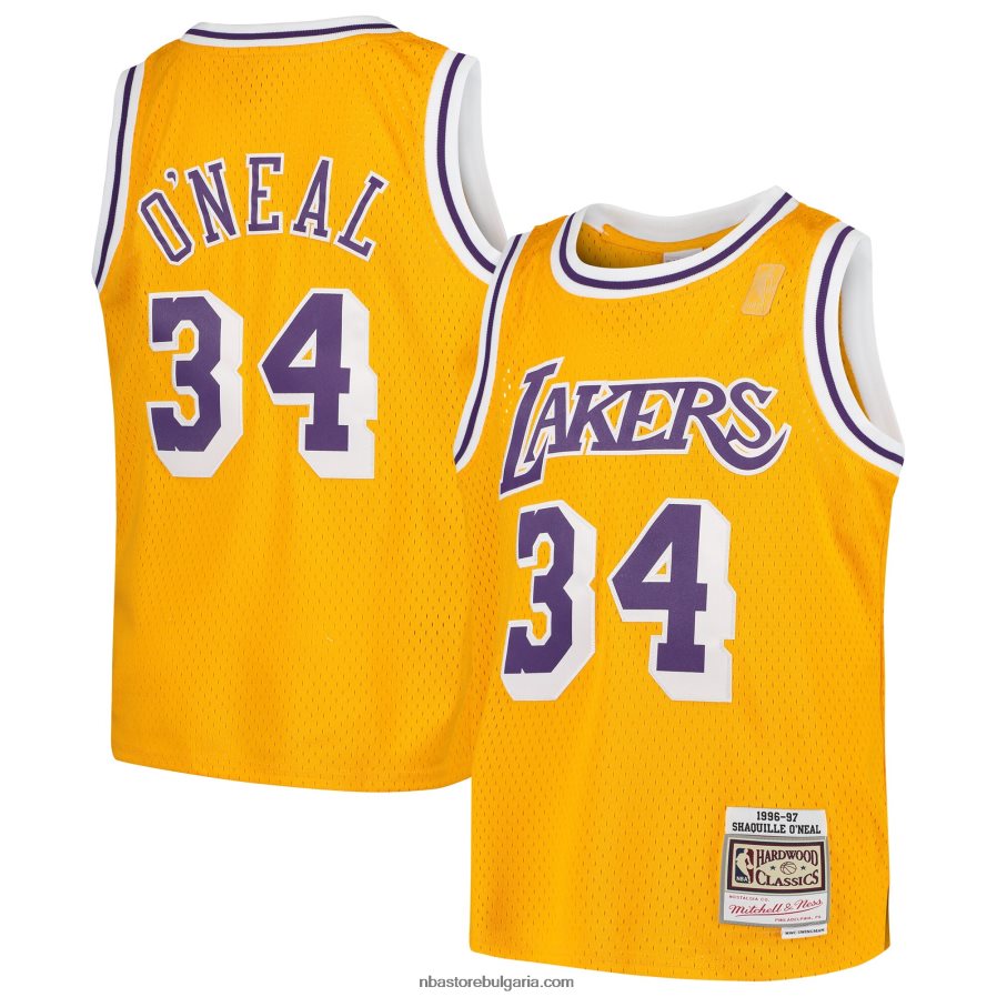 NBA JZ8F0216710 лос анджелис лейкърс шакил о'нийл мичъл и нес златна фланелка със суингман