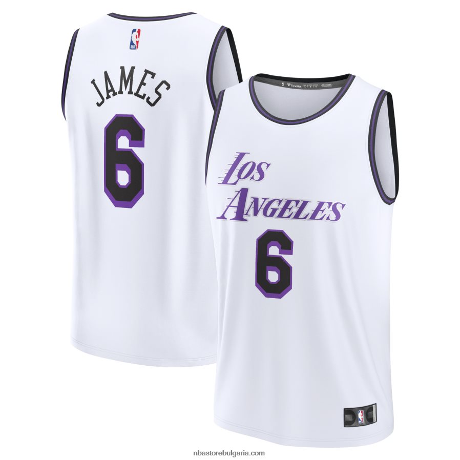 NBA JZ8F0216724 лос анджелис лейкърс леброн джеймс бяла фланелка за бърз пробив