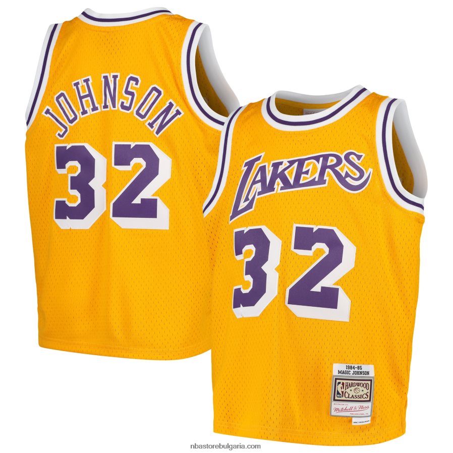 NBA JZ8F0216726 Лос Анджелис Лейкърс Меджик Джонсън Мичъл и Нес златна фланелка с суингмен
