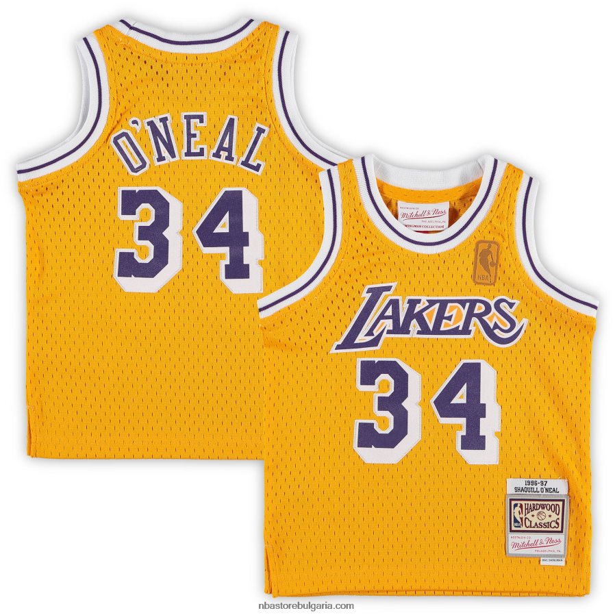 NBA JZ8F0216782 лос анджелис лейкърс шакил о'нийл мичъл и нес златна фланелка на пенсиониран играч