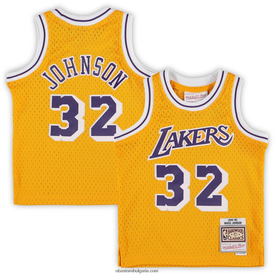 NBA JZ8F0216802 Лос Анджелис Лейкърс Меджик Джонсън Мичъл и Нес златна фланелка на пенсиониран играч