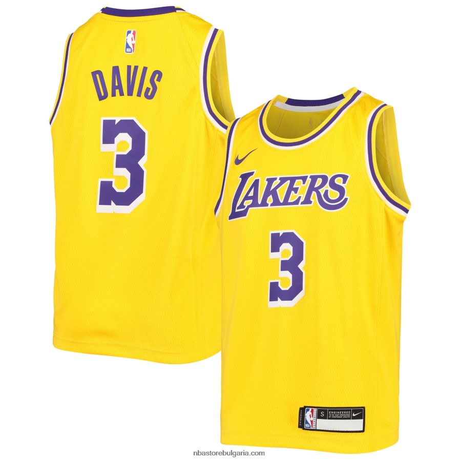 NBA JZ8F0217268 Лос Анджелис Лейкърс Антъни Дейвис Nike Gold Swingman Джърси