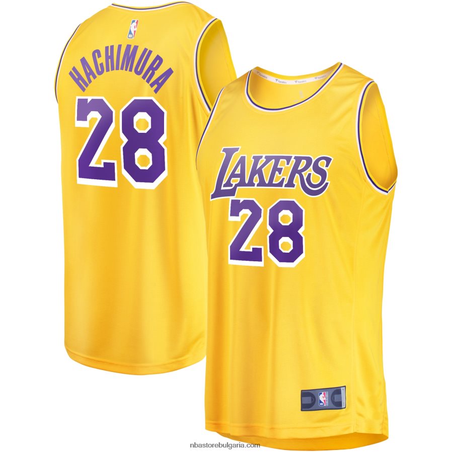 NBA JZ8F0217371 лос анджелис лейкърс руи хачимура златна фланелка на играч за бързо прекъсване