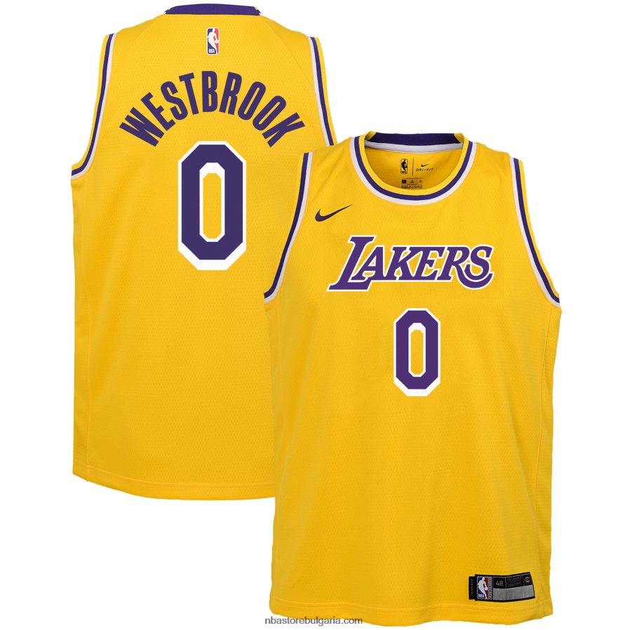 NBA JZ8F0218381 Лос Анджелис Лейкърс Ръсел Уестбрук Nike Gold Swingman Джърси
