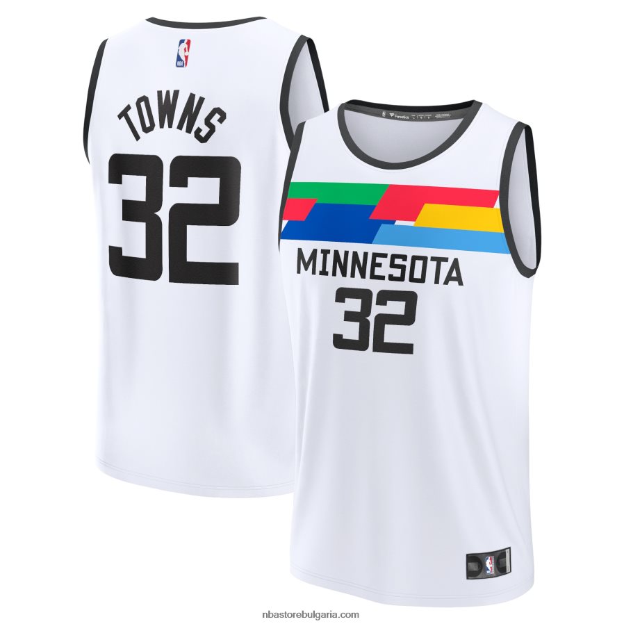 NBA JZ8F0216942 Минесота Тимбъруулвс Карл-Антъни Таунс бяла фланелка за бърз пробив