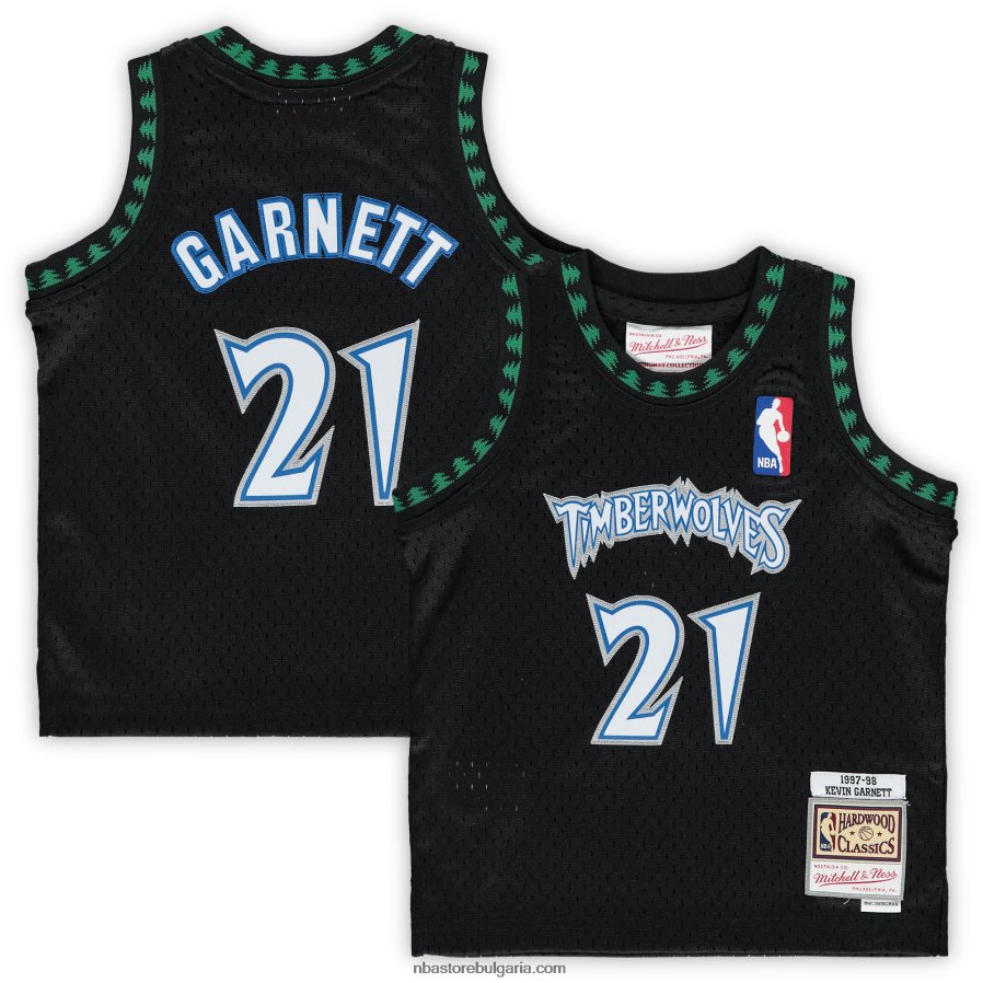 NBA JZ8F0218014 минесота тимбъруулвс кевин гарнет черна фланелка от твърда дървесина пенсиониран играч