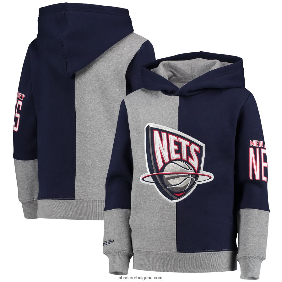 NBA JZ8F0217820 ново джърси мрежи синьо/сиво сиво класика от твърда дървесина разноцветен пуловер с качулка