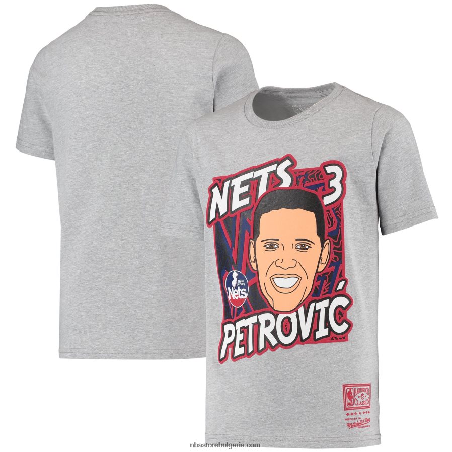 NBA JZ8F0218770 ню джърси нетс дражен петрович тениска от сива твърда дървесина king of the court player