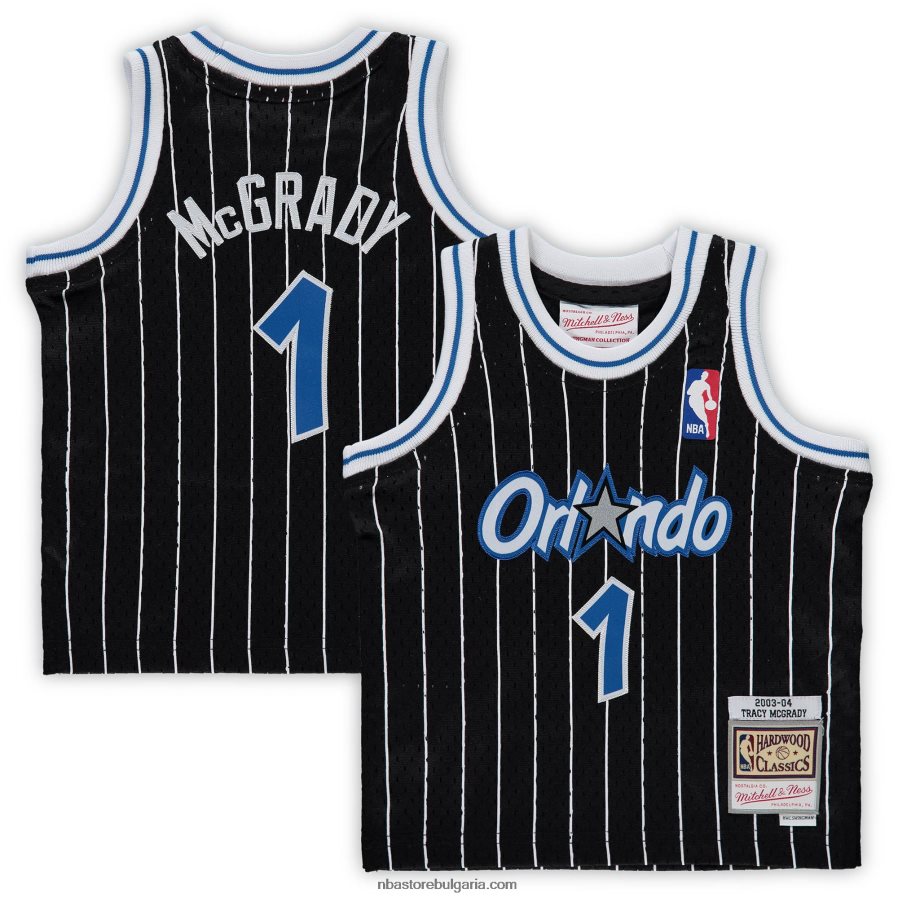 NBA JZ8F0217104 orlando magic tracy mcgrady black hardwood classics пенсиониран играч фланелка