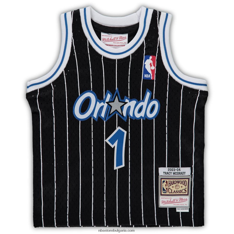 NBA JZ8F0217104 orlando magic tracy mcgrady black hardwood classics пенсиониран играч фланелка