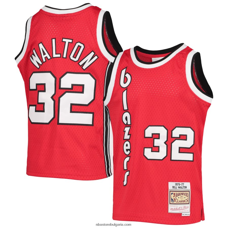 NBA JZ8F0217848 портланд трейл блейзърс бил уолтън черен 1976-77 класика от твърда дървесина фланелка swingman