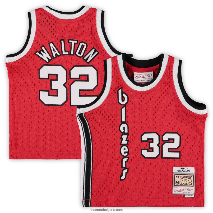 NBA JZ8F0217878 портланд трейл блейзърс бил уолтън червена фланелка от твърда дървесина пенсиониран играч