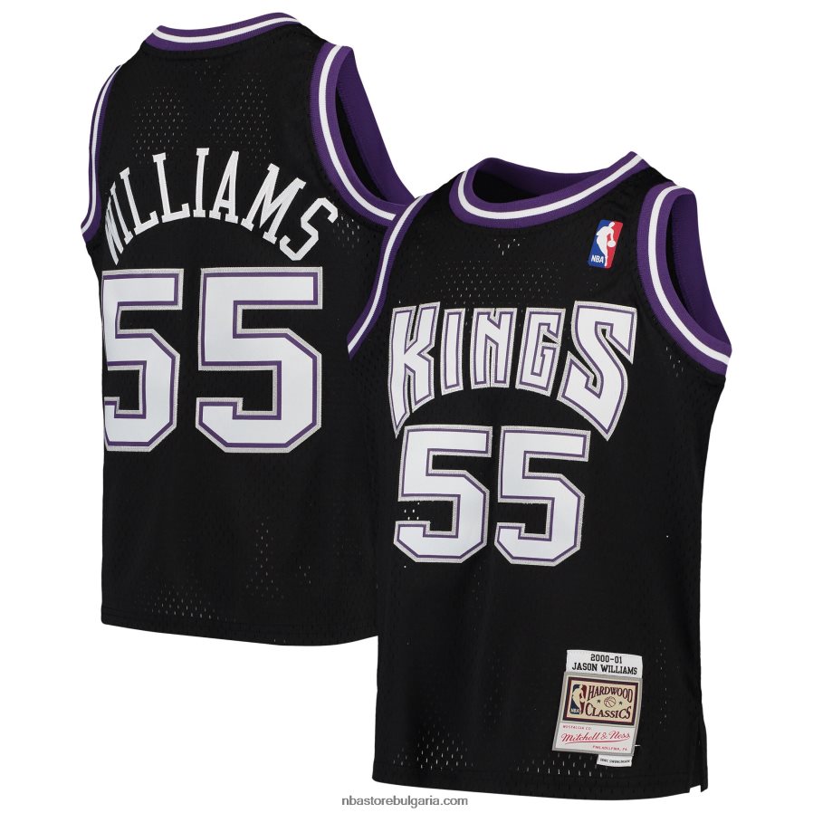 NBA JZ8F0217121 Сакраменто Кингс Джейсън Уилямс черна твърда дървесина Classics Swingman Throwback Джърси
