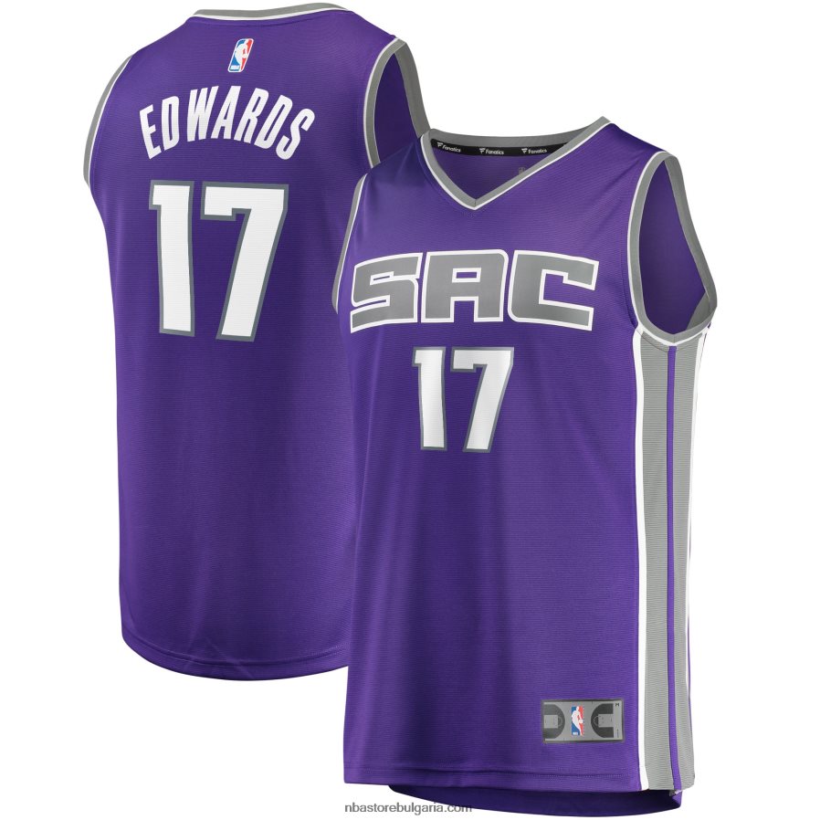 NBA JZ8F0217966 Сакраменто Кингс Кеслър Едуардс лилаво тениска на играч за бързо прекъсване