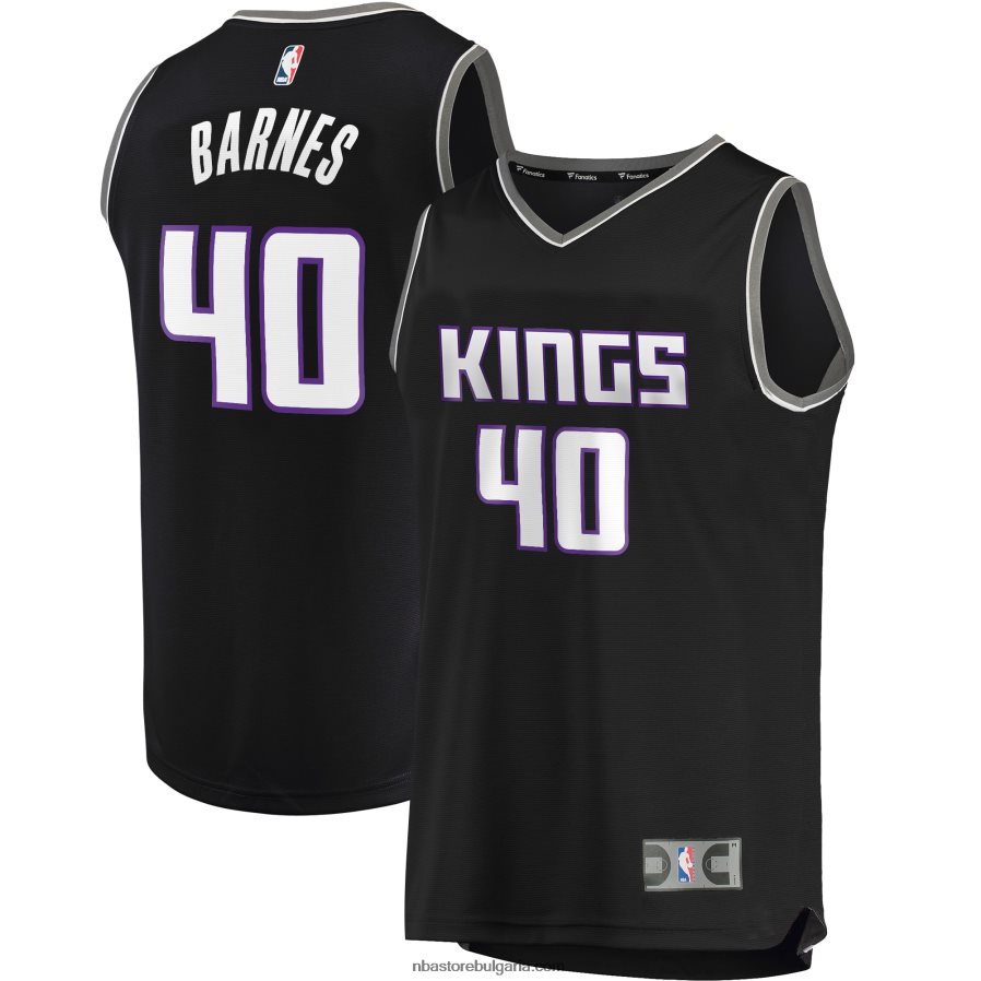NBA JZ8F0218035 Сакраменто Кингс Харисън Барнс черна фланелка за реплика на играч за бърз брейк