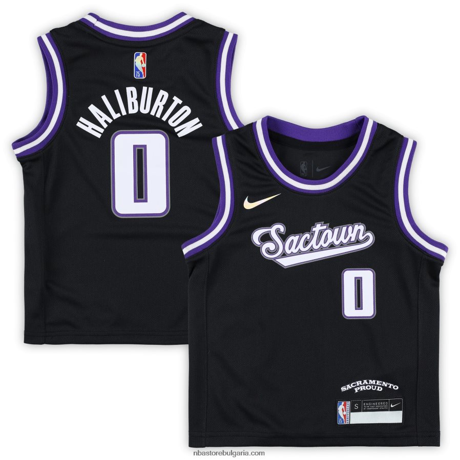 NBA JZ8F0218193 предучилищна възраст Sacramento Kings tyrese haliburton nike черна реплика на фланелка