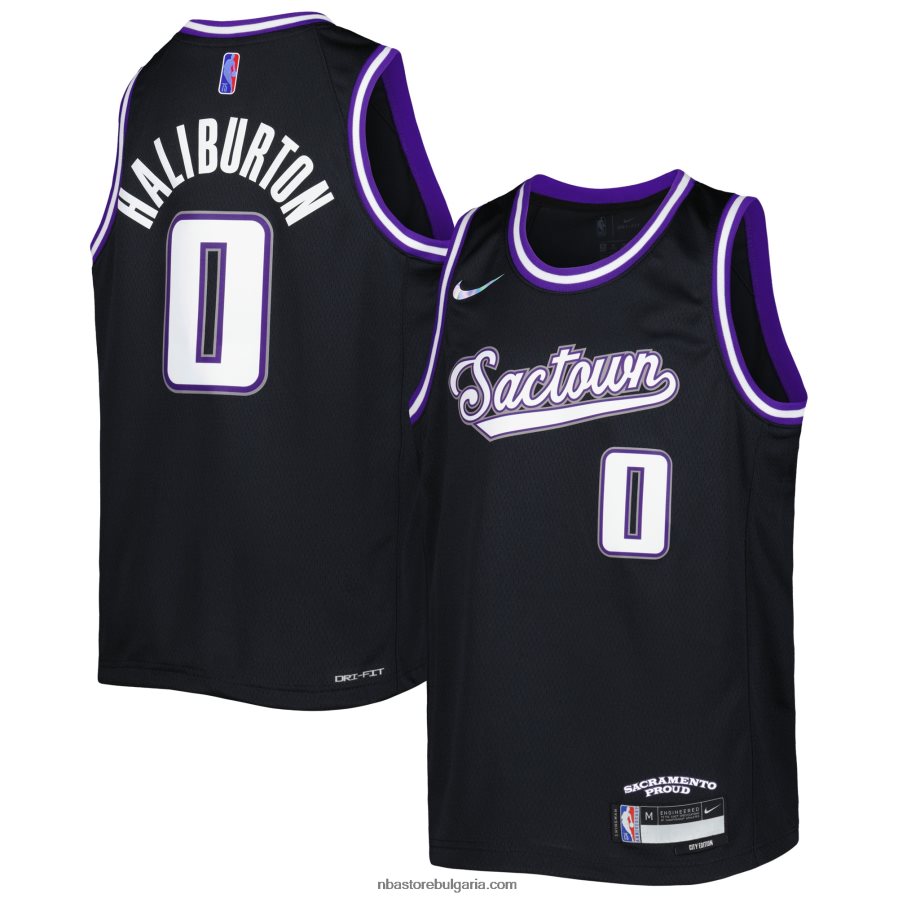 NBA JZ8F0219305 sacramento kings tyrese haliburton nike black swingman jersey