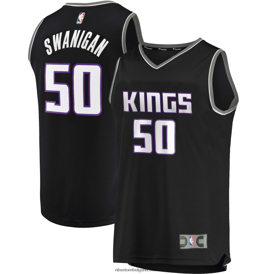NBA JZ8F0219813 sacramento kings caleb swanigan black fast break replica фланелка на играч