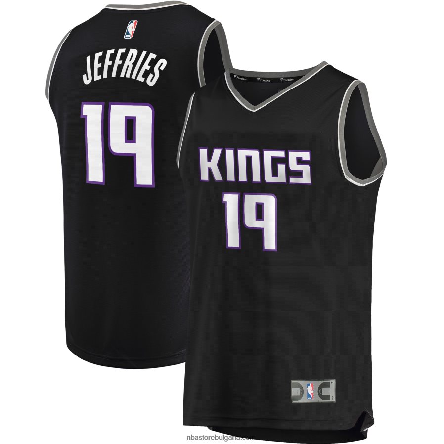 NBA JZ8F0219844 сакраменто кингс дакуан джефрис черна фланелка на играч за бързо прекъсване