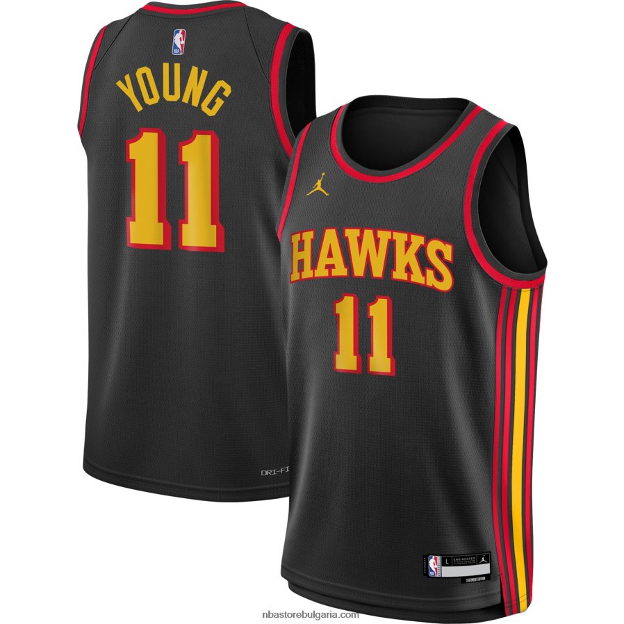 NBA JZ8F0216729 черна фланелка суингмен на марката atlanta hawks trae young jordan