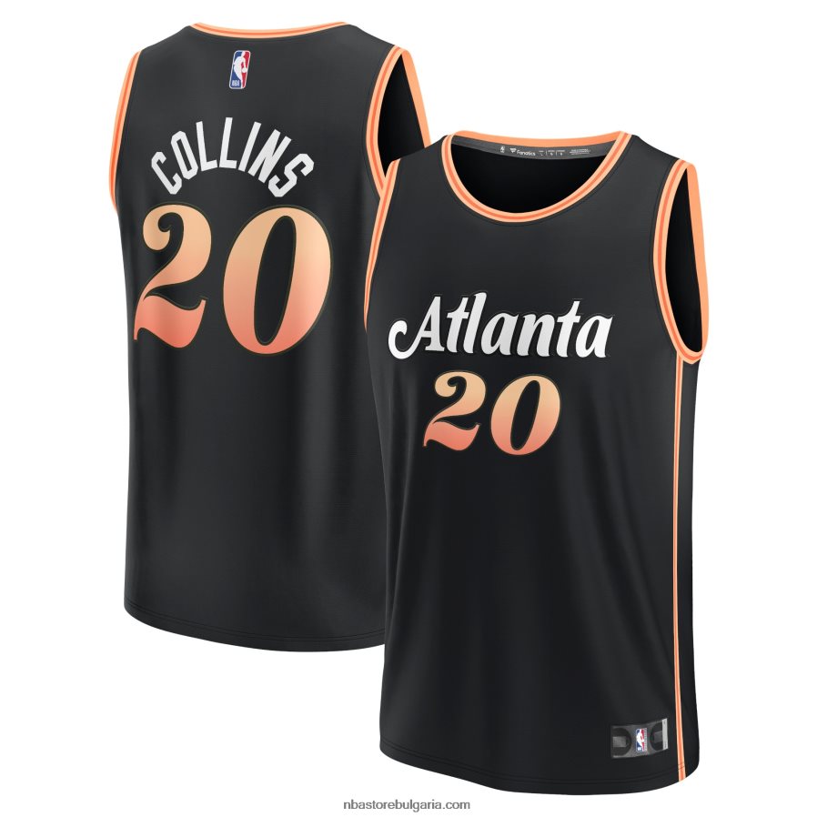 NBA JZ8F0218720 атланта хоукс джон колинс черна фланелка за фастбрейк