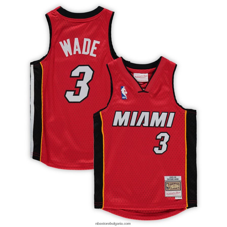 NBA JZ8F0216878 предучилищна възраст miami heat dwyane wade mitchell & ness червена твърда дървена класическа фланелка