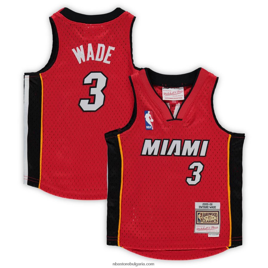 NBA JZ8F0217343 miami heat dwyane wade mitchell & ness червена твърда дървена класическа фланелка на играч