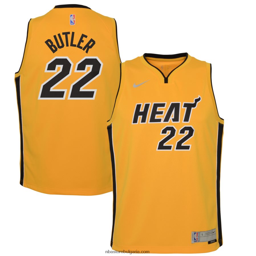 NBA JZ8F0217577 Маями Хийт Джими Бътлър Nike Trophy Gold Swingman Player Jersey - спечелено издание