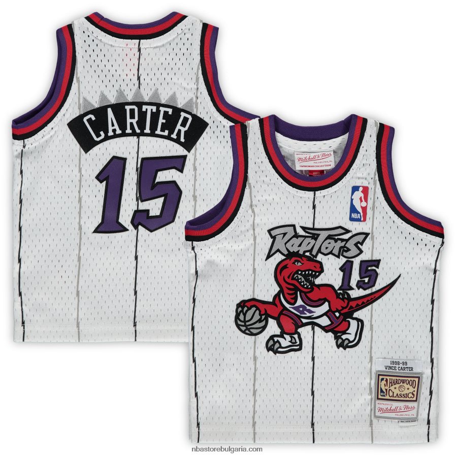 NBA JZ8F0216926 Торонто Раптърс Винс Картър Мичъл и Нес бяла класическа фланелка от твърда дървесина