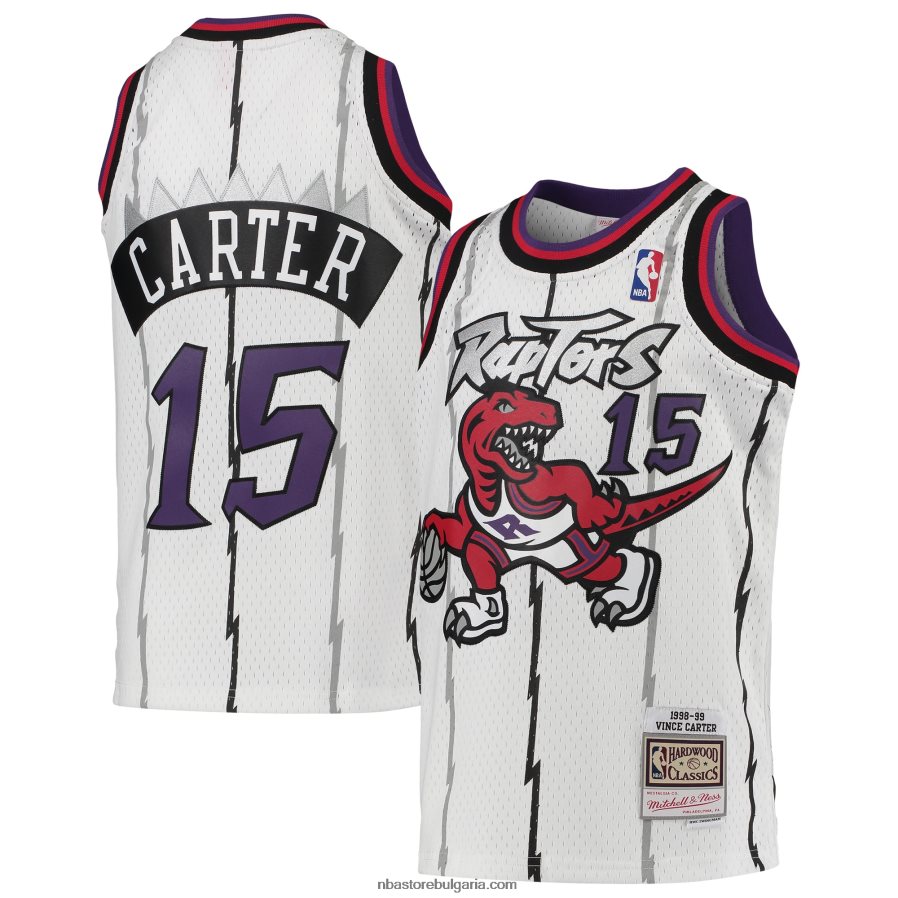 NBA JZ8F0217083 Торонто Раптърс Винс Картър Мичъл и Нес бяла твърда дървесина класика Swingman Throwback Джърси