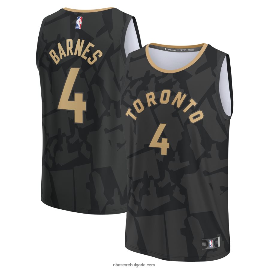 NBA JZ8F0218628 Торонто Раптърс Скоти Барнс черна фланелка за бърз пробив
